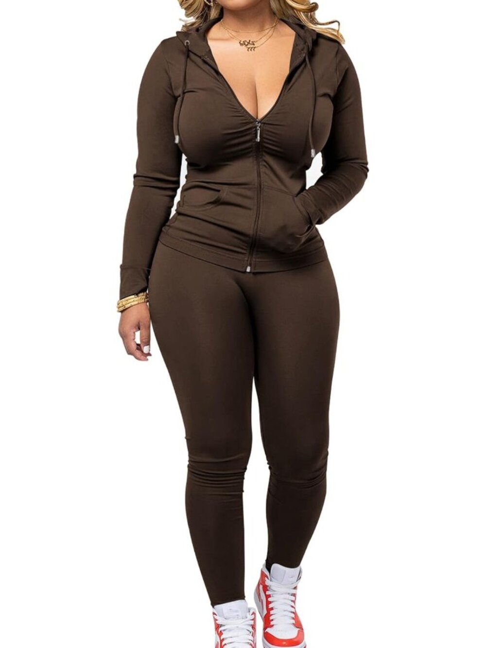 Stylish Women's 2-Piece Tracksuit Set - Zip Hoodie & Leggings for Activewear